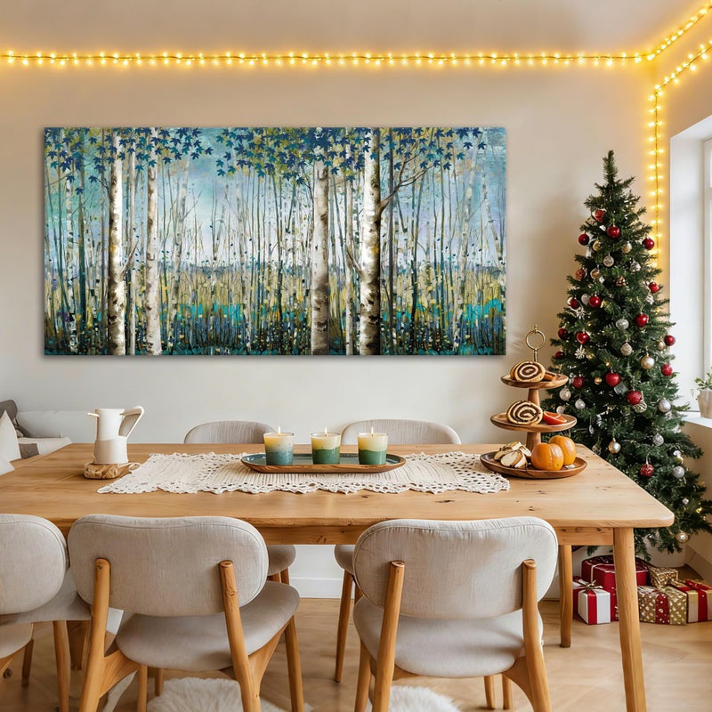 Pogusmavi Forest & Mountain Wall Art Green Birch TreeFramed Nature Landscape Pictures for Living Room, Bedroom & Office Large Paintings Wall Decor Tree and Artwork for Wall Decor - Image 1